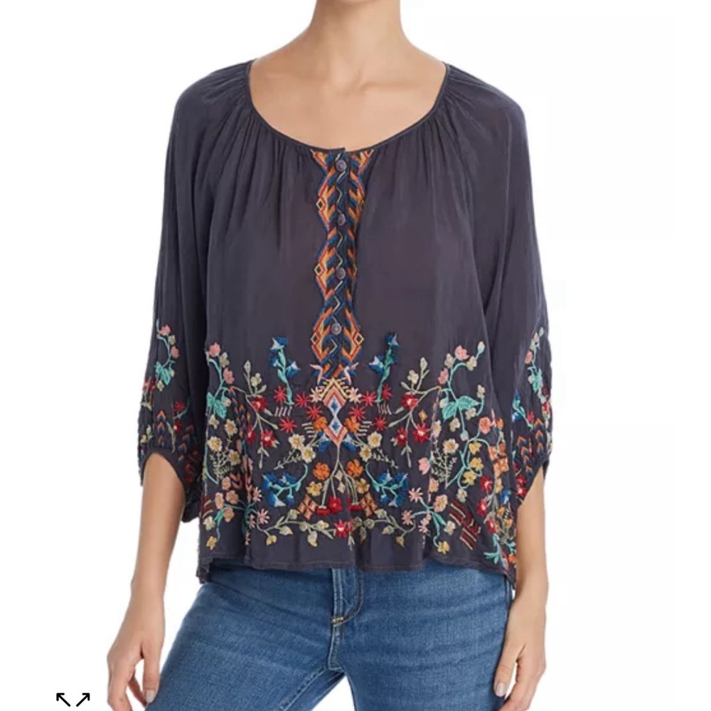 Johnny Was Sarah Embroidered Blouse Size M Blue